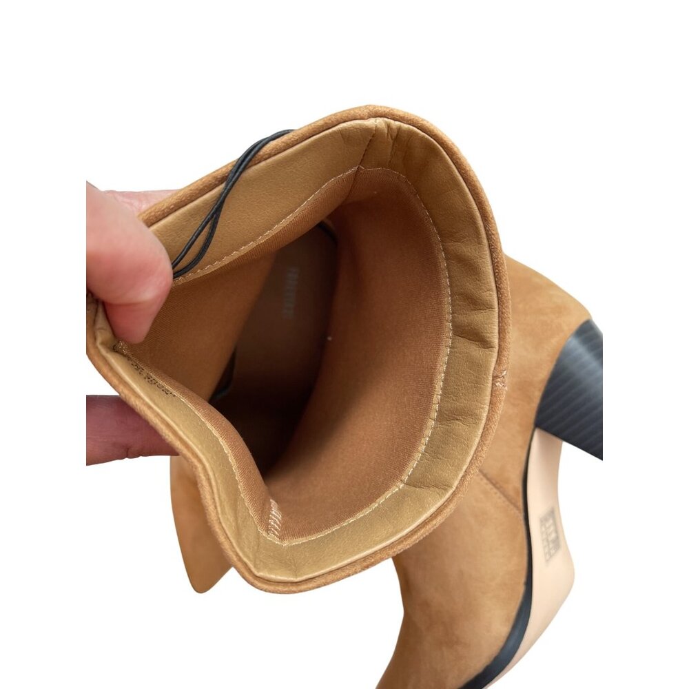 Forever 21 Tan Pointed Toe Ankle Boots Size 10 Faux Suede Cone Heels New Booties - Picture 6 of 8